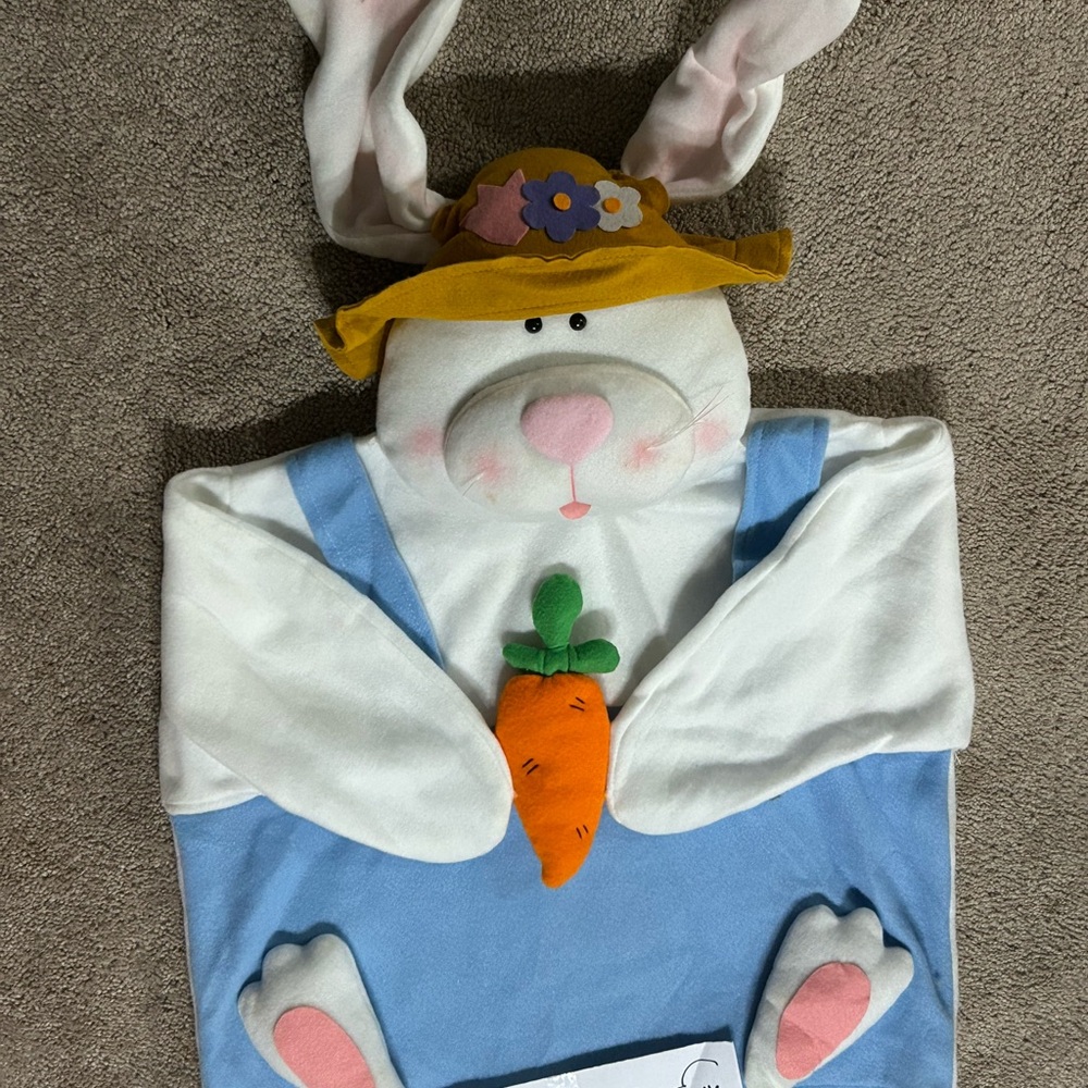 Cute White Bunny Plush with Blue Outfit and Carrot Chair Cover